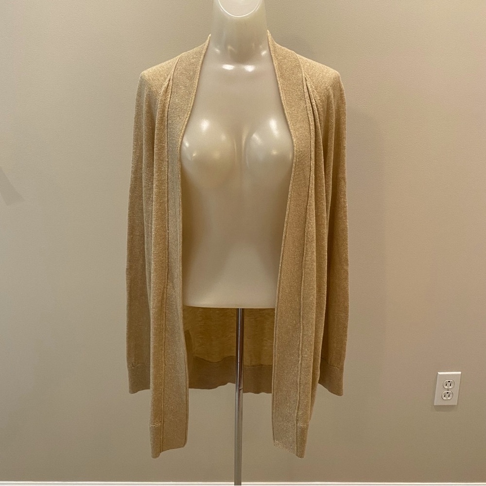 Lilly Pulitzer Gold metallic Open-Front Cardigan Sweater gold button accents M